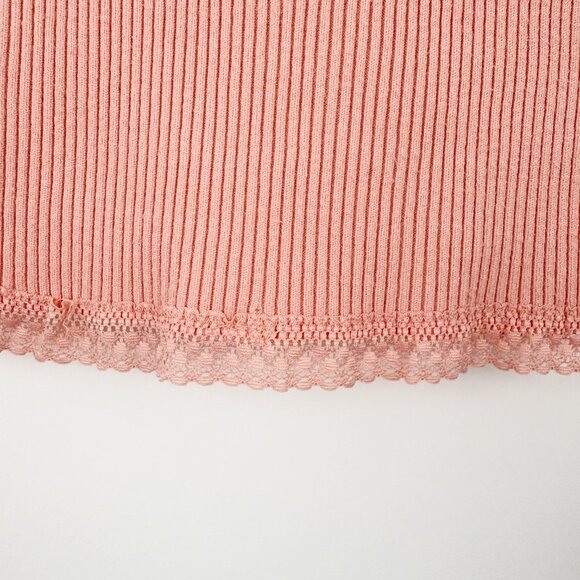 For Love & Lemons Nina Cardigan Size XS Peach Pink Lace Trim Ribbed Button Front - Picture 7 of 10